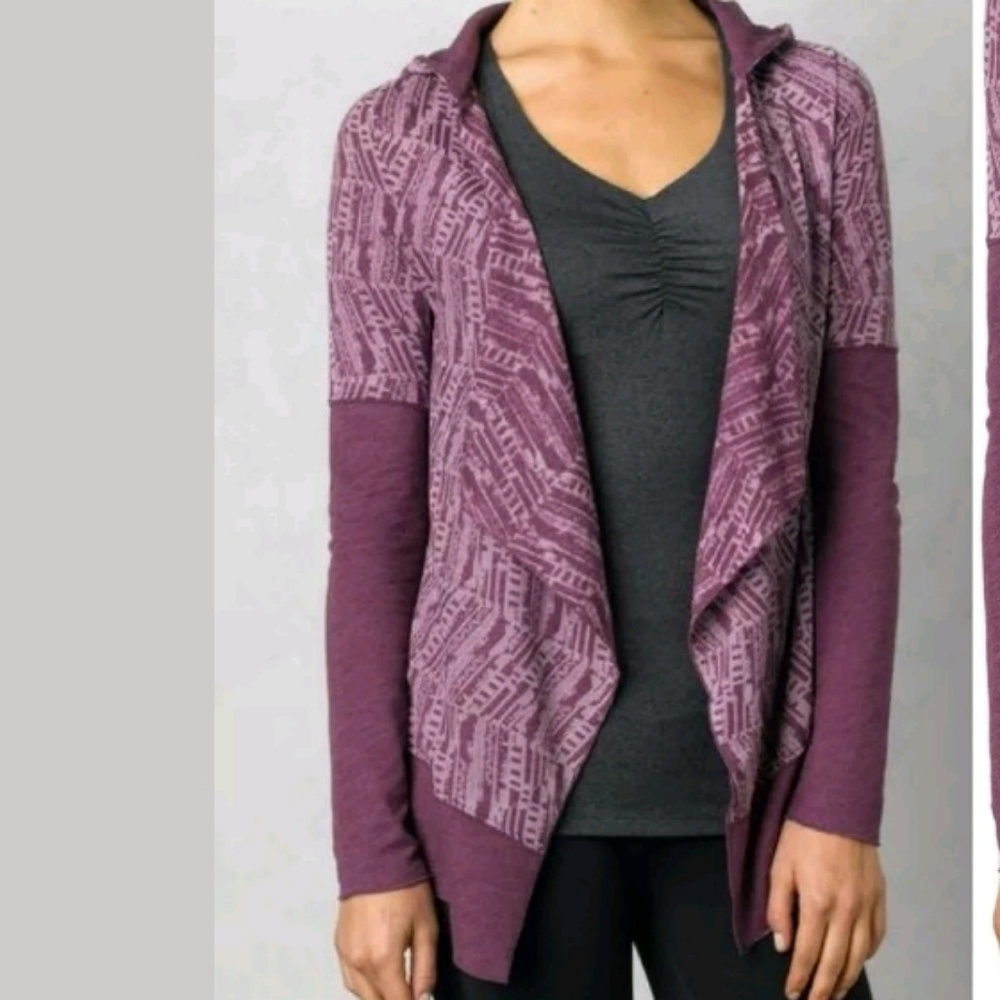Prana Purple Patterned Open-Front Cardigan
